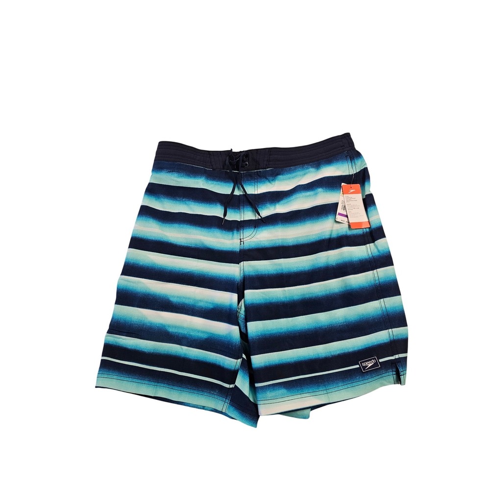Speedo Mens 2XL Board Shorts Blue Striped Swim Trunks Peacoat 800473201529 NEW